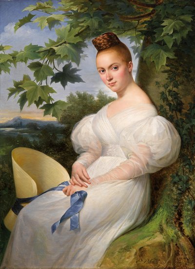 Retrato, de, um, mulher jovem, com, chapéu palha de Merry Joseph Blondel